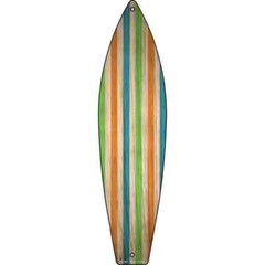 Blue Green And Orange Striped Surfboard Sign 23″x6″ Plaque Home Door Garage Wall