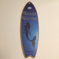 Mermaids Welcome Beach Fantasy Surfboard Sign Wall Art Decor 5×16” Santa Cruz CA