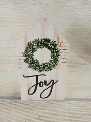 New “JOY” Wreath 6″ Wood Block Sign Farmhouse Tier Tray Winter Christmas Holiday