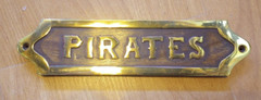 Nautical Sailor Plaque Sign PIRATES Wood Brass Beach Boat Ship Sea Men’s Room