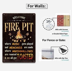Welcome To Our Fire Pit Metal Funny Camping Tin Metal Signs Vintage Wall Decor