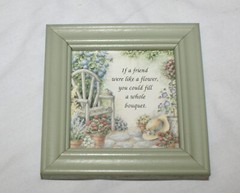 Kathy Seek Mini Picture “Friend’s Bouquet” w/ Green Wood Frame 4″ Garden Accents