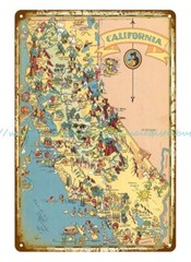 1935 Pictorial Map of California Ruth Taylor metal tin sign metal bar signs