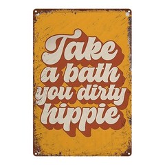 Vintage Orange Hippie Bathroom Metal Sign Retro Groovy Style Bath Decor