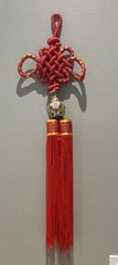 36” Chinese Asian Wood Red Knot Long Tassel Home Hanging Crane Decor Feng Shui