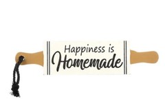 Happiness Is Homemade Rolling Pin Shape Sign Farmhouse Hanging Wood MDF Sign NEW