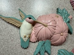 VINTAGE Set 4 Burwood Hummingbird Flowers Plastic Wall Plaques USA Cottagecore