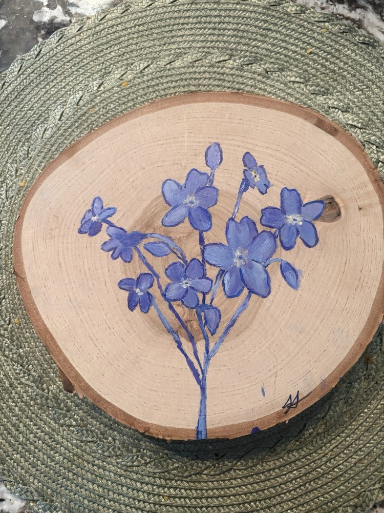 Handmade acrylic Painted Wood Plaque Blue Flowers