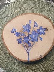 Handmade acrylic Painted Wood Plaque Blue Flowers
