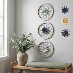 3 Piece Round Farmhouse Wall Decor Set with Interchangeable Metal Flower, 12 …