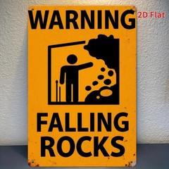 Yellow Metal Warning Sign 7.87×11.81inch Retro Falling Rocks