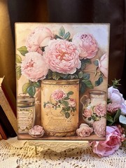 Shabby Chic Tin Cans & Roses / Peonies, Country Cottage, Handcrafted Plaque #2