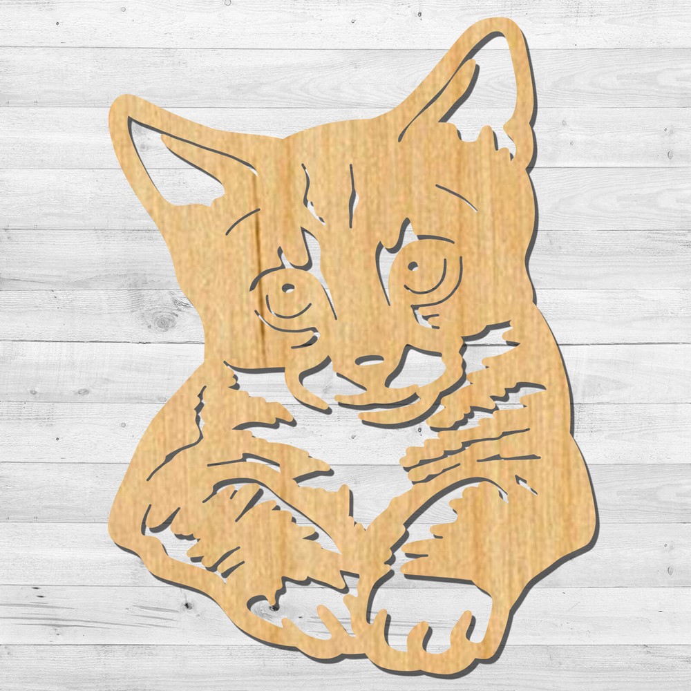 Tiger Cat Laying Cut out, Wood plaque sign,wood Crafts,Craft supply,