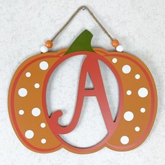 Pumpkin Initial Letter A Polka Dot Door Sign Wall Hanging Fall Decor Farmhouse