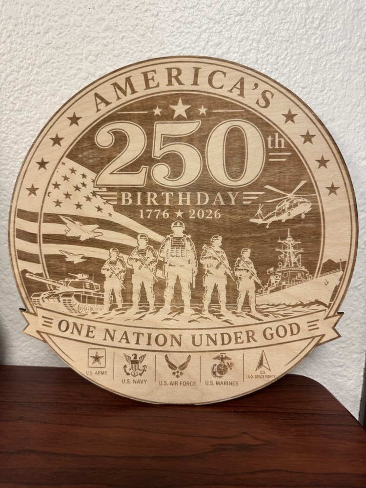 America’s 250th Birthday 1776-2026 Military Commemorative Wood Plaque