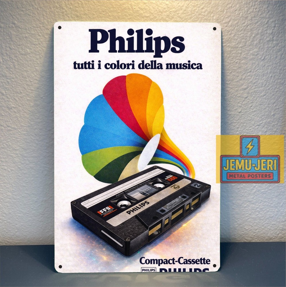 Philips Compact Cassette Metal Poster Sign 20x30cm Vintage Audio Decor