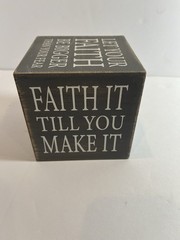 Faith Inspirational Wood Block Plaque, Gray/White Letters, Freestanding Tabletop