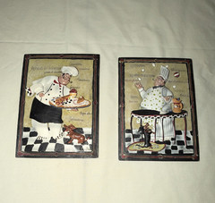 Set of 2 Chef Kitchen Wall Plaques 3D Relief Hanging 7×5 Multicolor
