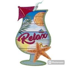 RELAX Tiki Bar Sign Cocktail Starfish Luau Wall Door Decor Party Decoration