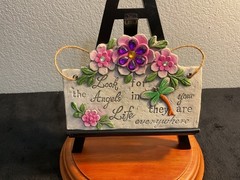 Stoneware Inspirational Wall Plaque “Look for Angels…” Floral Theme