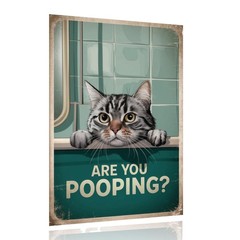 Would Poop Here Again Cat Metal Tin Sign 8×12 Funny Bathroom Wall Decor Gift