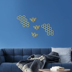 5 Pcs Metal Bee Wall Art Farmhouse Honey Bee Honey Comb Decor Wire Metal Wall…