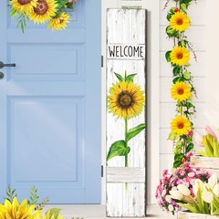 Sunflower Welcome Porch Sign 47.2×7.8 Inch Rustic Wooden Vertical Decor – Ideal