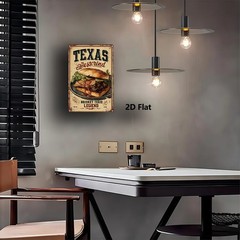 Texas Brisket BBQ Sandwich Metal Sign Vintage Style Kitchen Man Cave Wall Decor