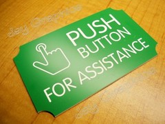 Engraved ~ PUSH BUTTON FOR ASSISTANCE Door Sign || Office Retail Business Plaque