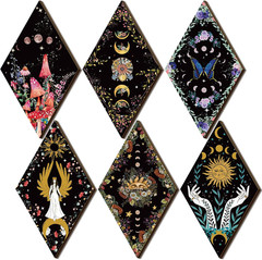 6 Pcs Witchy Gothic Wall Decor Rustic Boho Home Decor Sun Moon Mushroom Phase…