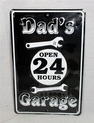 Dad’s Garage Open 24 Hours Metal Novelty Sign Garage Tool Shop Indoor Outdoor
