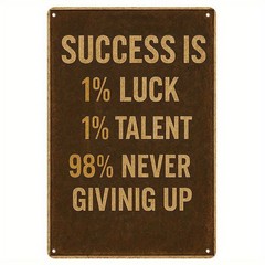 Industrial Worn Metal Sign Success Persistence Motivational Workshop Wall Decor