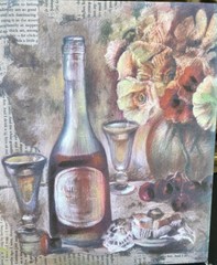 🌼12 X 10 Muted Shades Red Beige Wine Picture Stretched Onto Wood Plaque