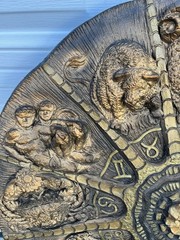 Vintage 30″ Zodiac Wall Plaque 3D Plaster Composite Gold Astrology Decor