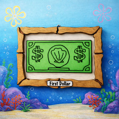Cartoon Crab First Dollar 3D Printed Desk Sign Fun Office Decor