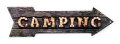 CAMPING Light Bulb & Wood Look Novelty 17x5in ARROW Metal Sign Made in USA