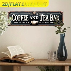 Metal Sign Vintage Black Scroll Coffee And Tea Bar Cup Graphic Wall Decor Plaque