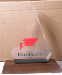 Recognition Excellence Plaque Acrylic Red Flag Arrow Company Award Wood Base 7″