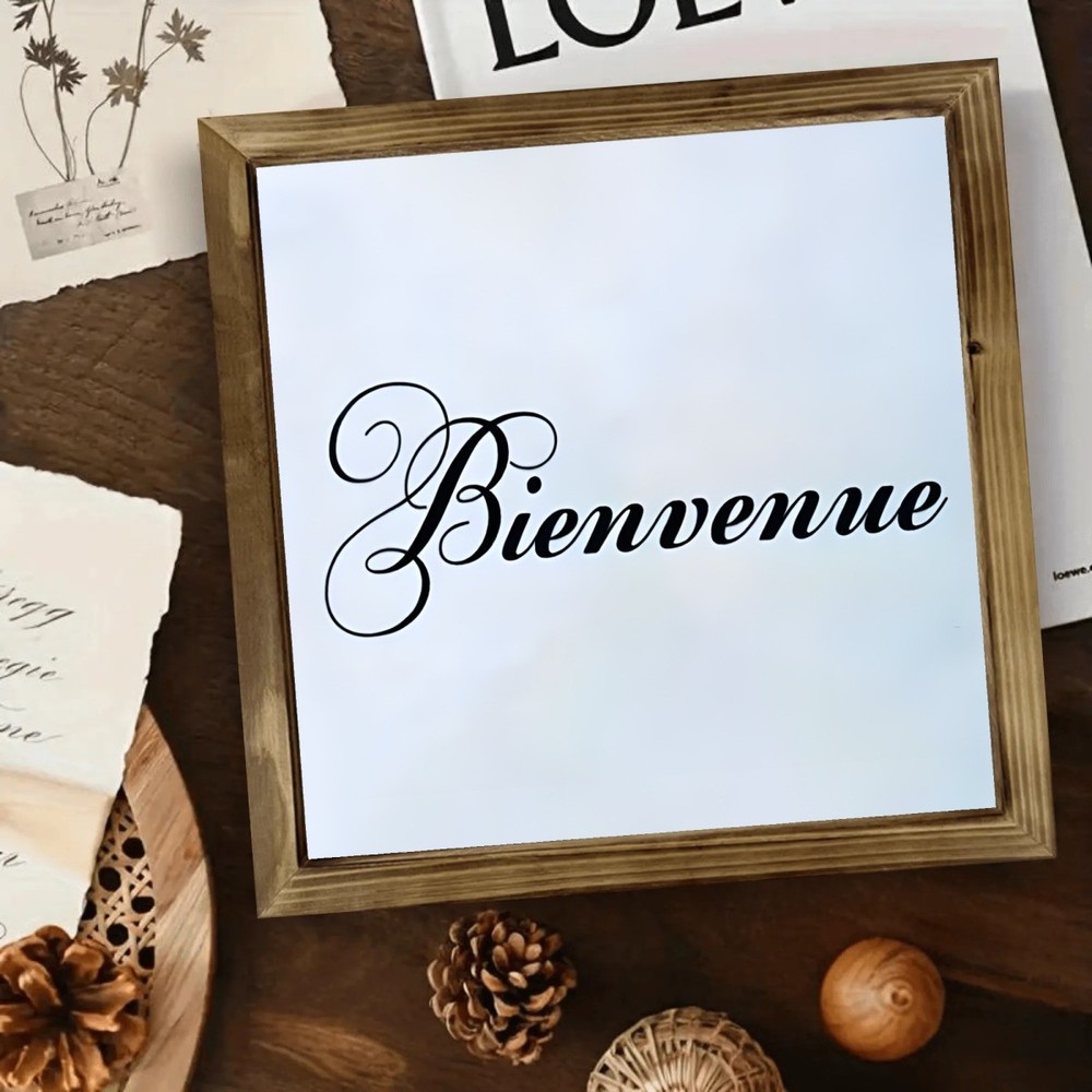 Bienvenue Welcome Wooden Sign Elegant Cursive Wall Decor for Home and Restaurant