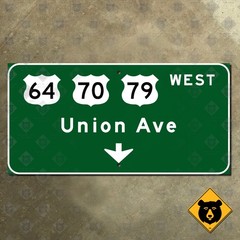 Memphis Tennessee Union Avenue highway street road sign US 64 70 79 west 24×12
