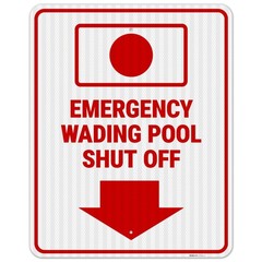 Tin Metal Sign Emergency Wading Pool Shut Off Rust Free 8×12