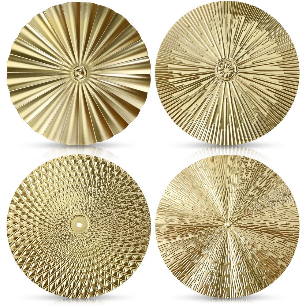 4 Pcs 12 Inch Sunburst Hanging Metal Wall Art Decorations, Gold Metal Wall-mo…