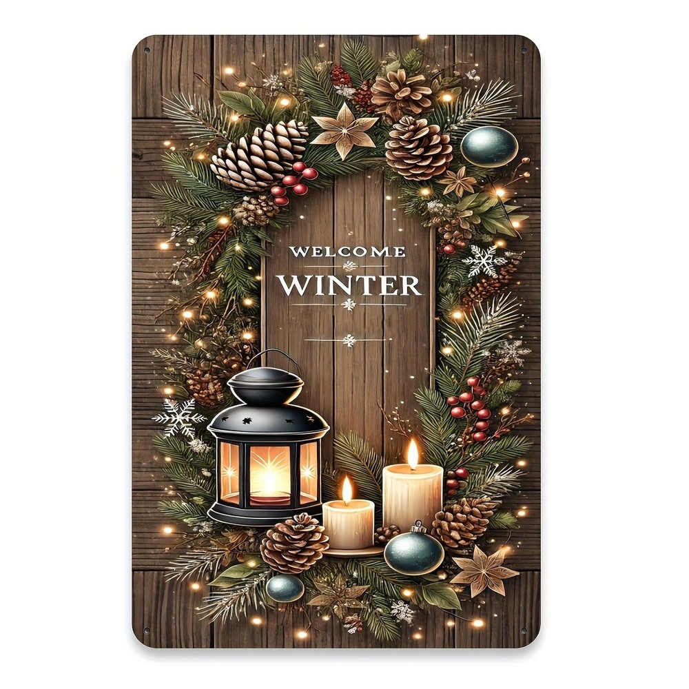 Aluminum Welcome Winter Wall Art Vintage Inspired Metal Tin Sign Holiday Decor