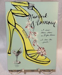New York Glamour Wall Art Wood Plaque High Heel Martini Fashion Decor 15.5”