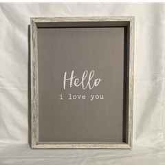 Louise Carey Rustic Wood Hello I Love You Gray & White Vertical Wall Plaque
