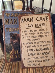 16×10” Man Cave Rules + Bear Metal Sign Set Father’s Dad Gift Funny Wall Decor