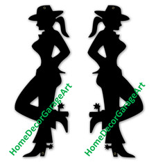 Cowgirl Silhouette Cutout Shape Metal Art Sign, Facing Left OR Right, Barn Ranch