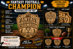 Fantasy Football League Champion Shield Wood Plaque Custom Trophy