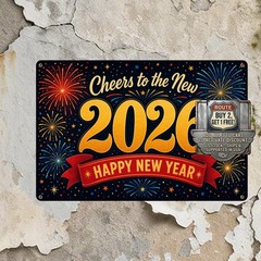 Golden Typography New Year Fireworks Celebration Metal Wall Art 8×12