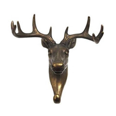 7″ Rustic Faux Bronze Buck Deer Head Wall Hook Hanger Wildlife Cabin Decor Resin